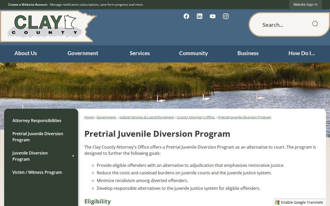 Clay County criminal docket juvenile diversion program information
