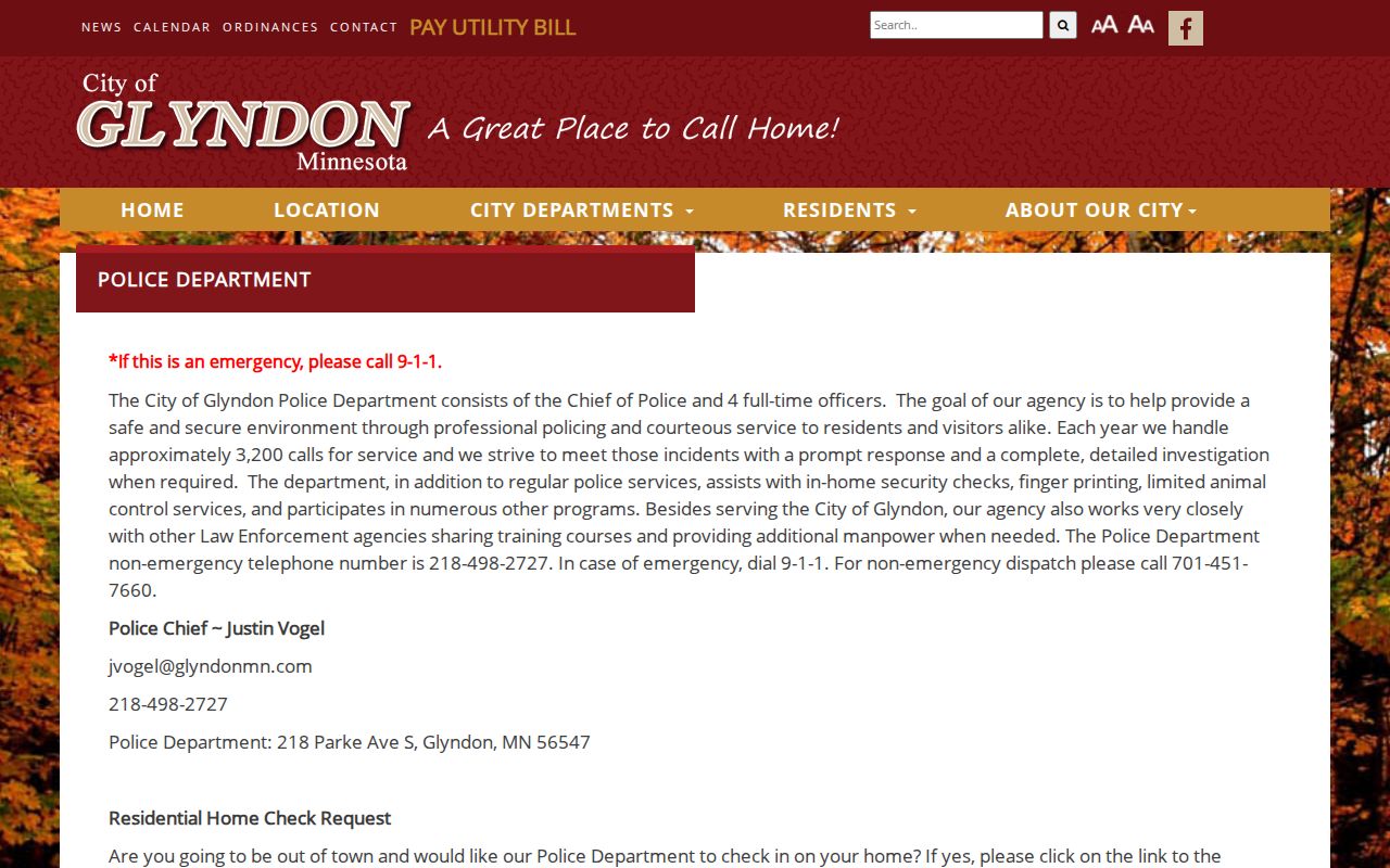 Glyndon court record routing and City Hall police information