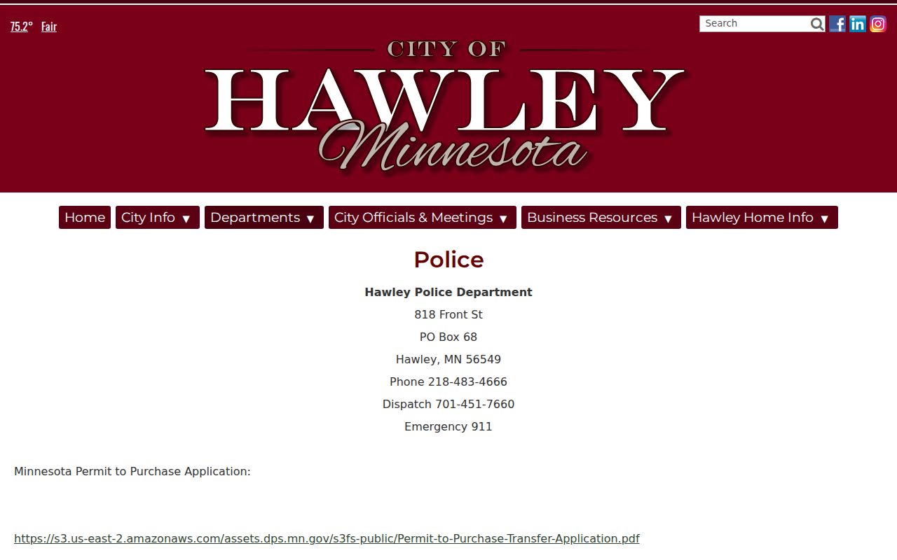 Hawley court record distinction and police contact information